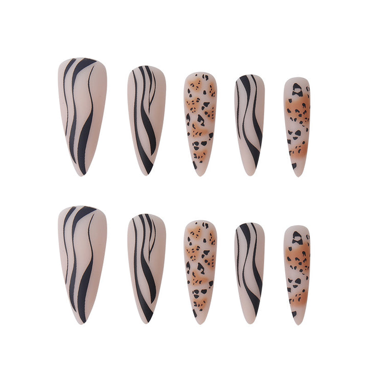 Artistic Stiletto Press-On Nail Set with Animal Print Kalsten