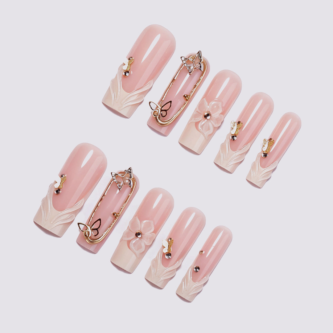 Elegant 3D Floral Press-On Nail Set kalsten