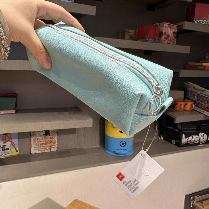 Textured Leather Zippered Pencil Case