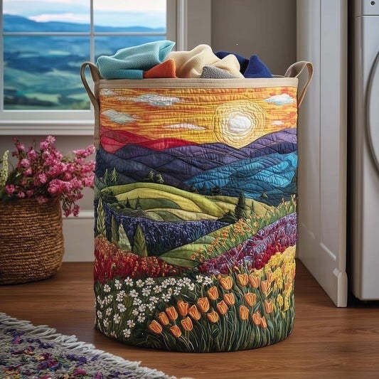 Quilted Decorative Laundry Storage Basket With Rope Handles Collapsible Fabric Organizer