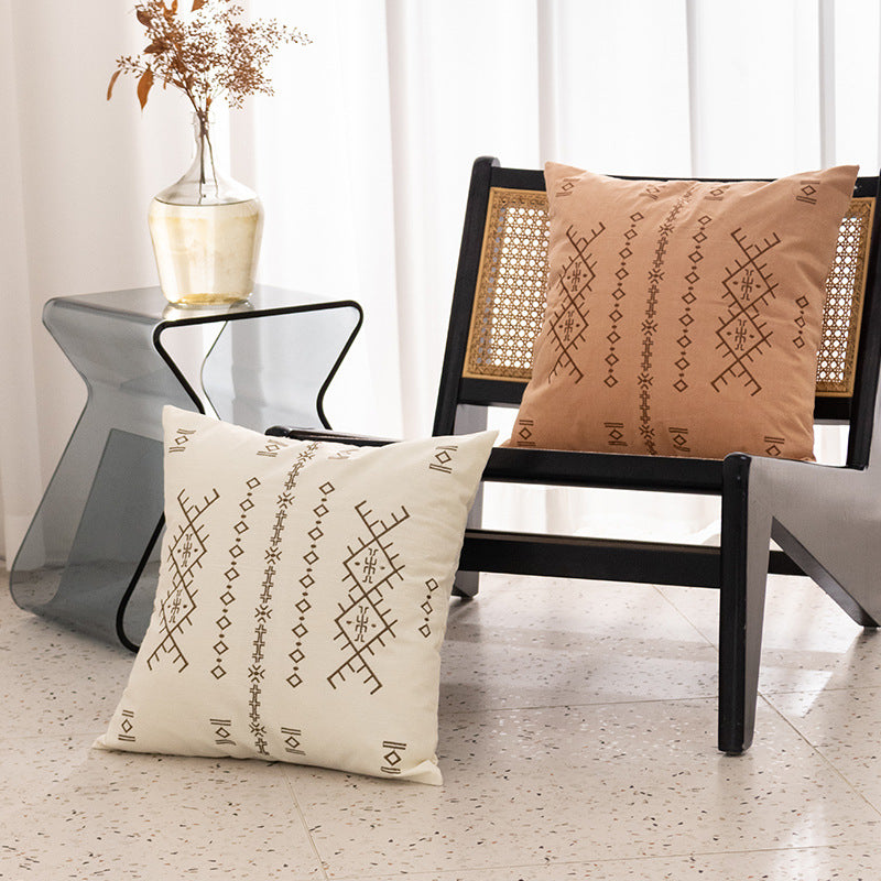 Square decorative cushion with fine relief embroidery in ethnic design and removable cover Kalsten