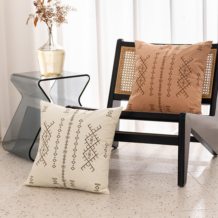 Square decorative cushion with fine relief embroidery in ethnic design and removable cover Kalsten