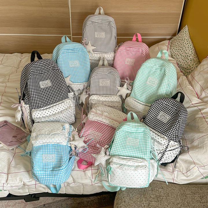 Charming Gingham Print School Backpack Kalsten