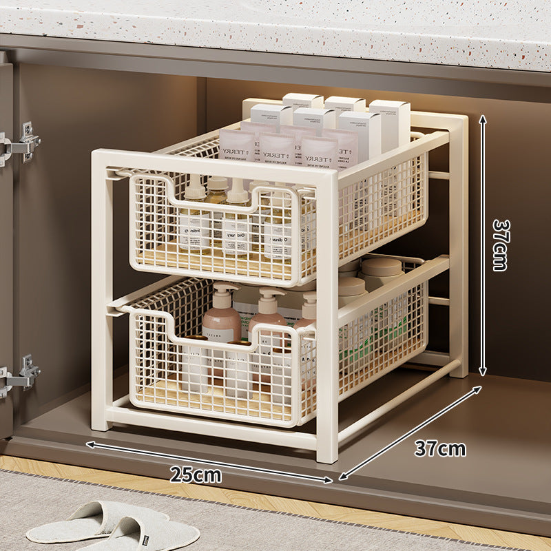 Under-Cabinet Sliding Three-Tier Mesh Basket Organizer with Removable Bins