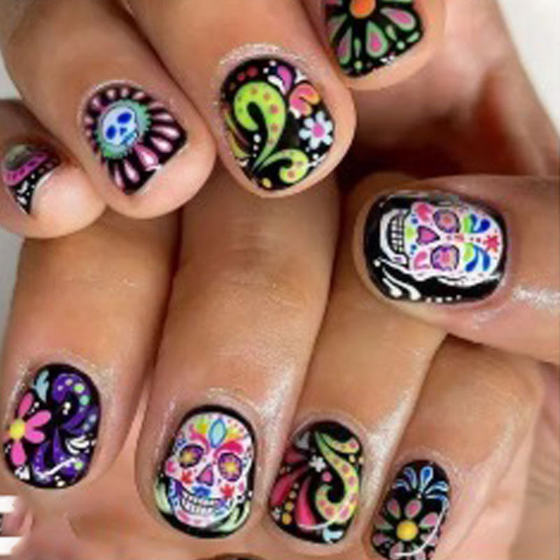Artistic Sugar Skull Nail Art