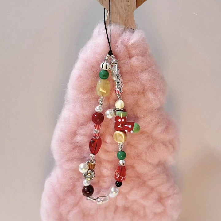 Christmas-Themed Beaded Charm Phone Lanyard Kalsten