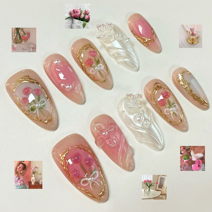 Acrylic nail set with stylish decorations and playful design Kalsten