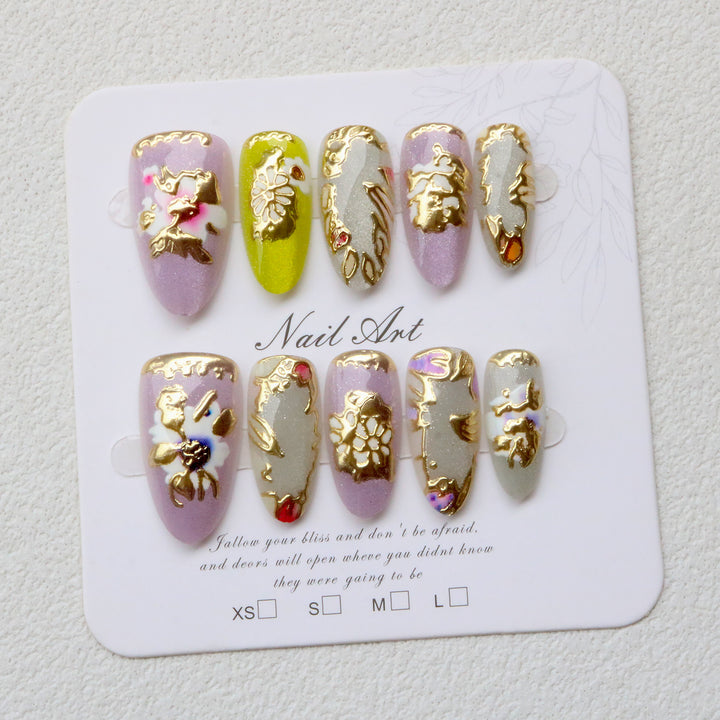 Artistic 3D Floral Press-On Nail Set