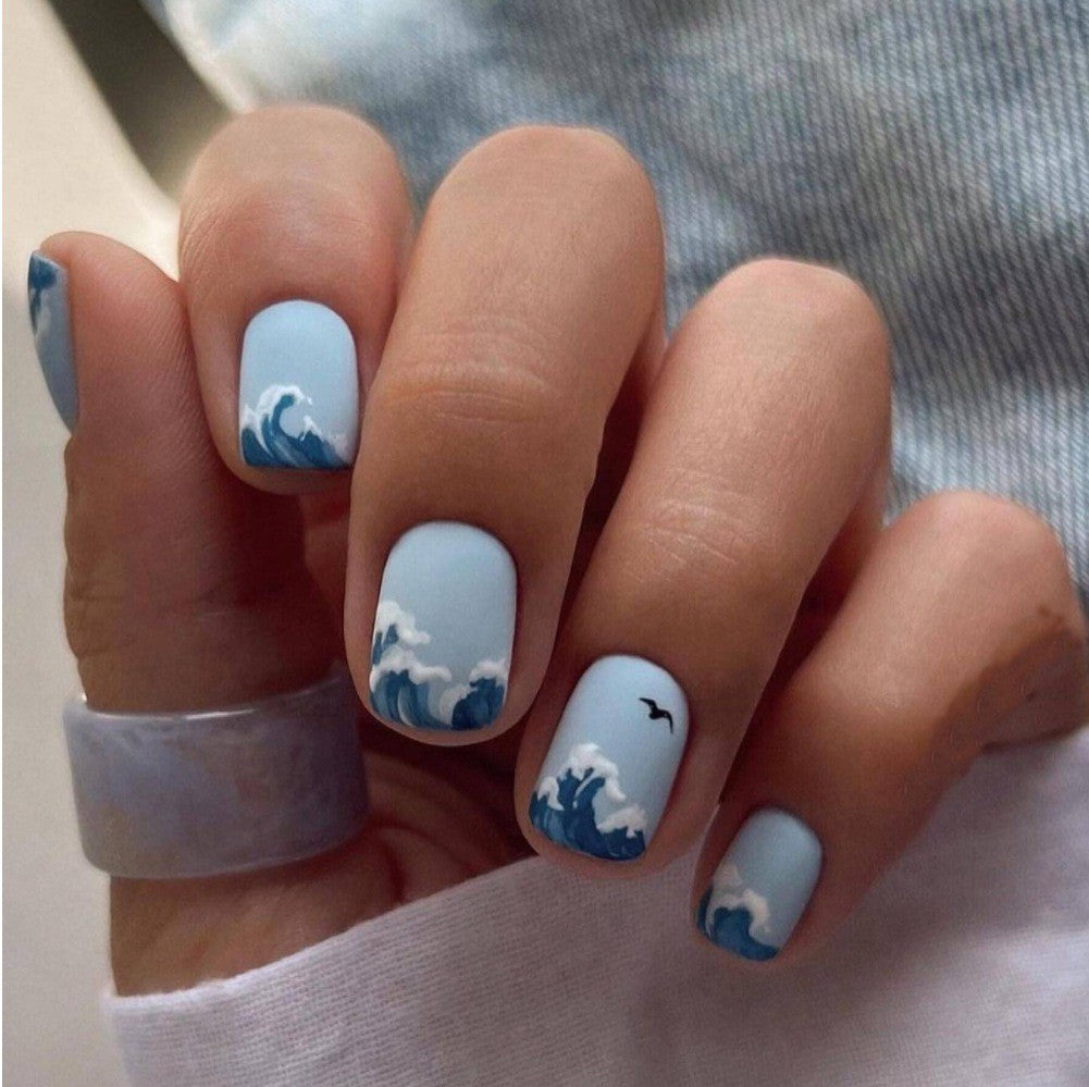 Artistic Ocean Wave Nail Art