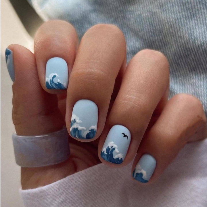 Artistic Ocean Wave Nail Art