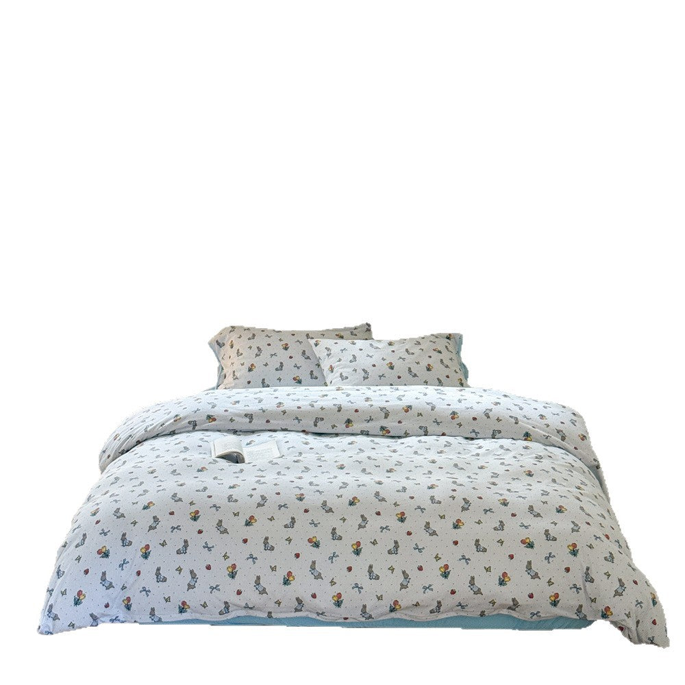 Cotton duvet cover set with subtle animal and balloon illustration, breathable all-season quality
