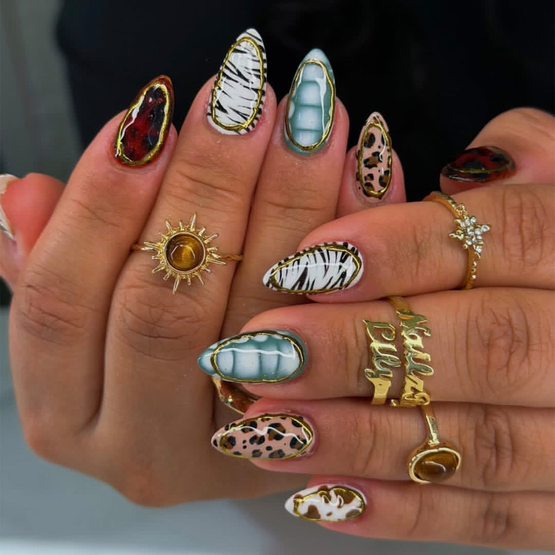 Artistic Gel Press-On Nail Design