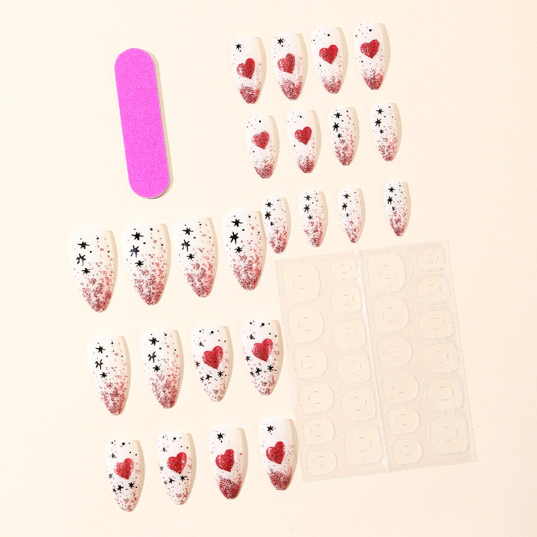 Stiletto Nail Art Extensions with Heart and Glitter Design Kalsten