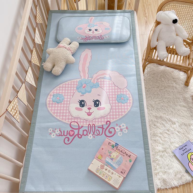 Padded baby crib mattress with good night print, non-slip bottom and wipeable cover