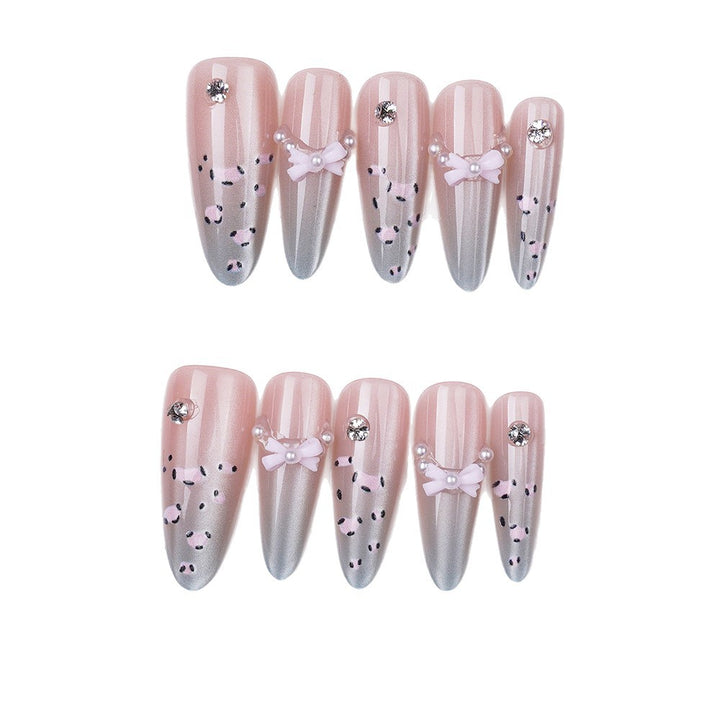 Elegant Stiletto Press-On Nail Set with Unique Floral and Ribbon Accents Kalsten