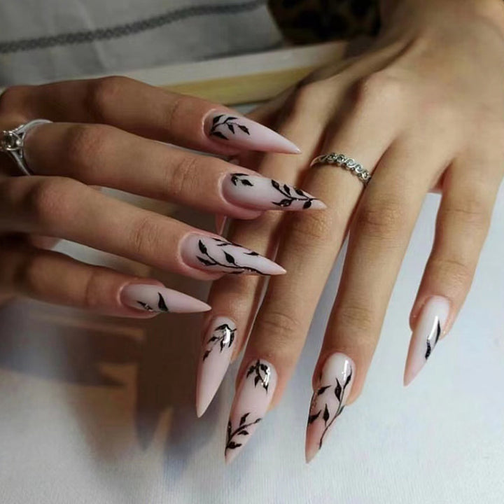 Artistic Stiletto Press-On Nail Set with Floral Design Kalsten