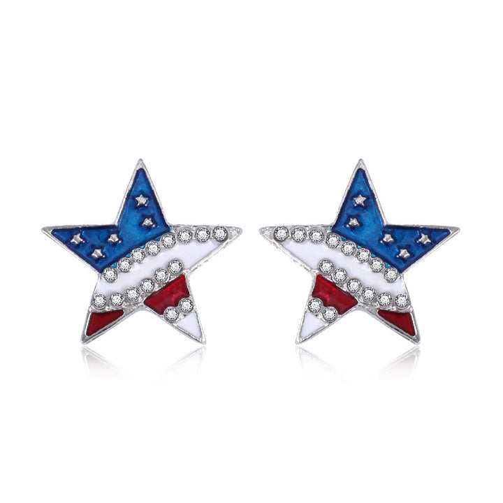 Women's star-shaped enamel earrings with USA flag motif and gold-plated fish Kalsten