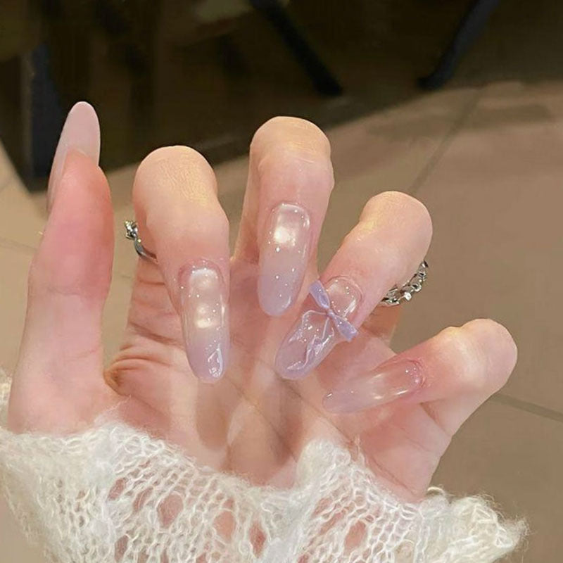 Elegant Press-On Nail Art with Bow Accents