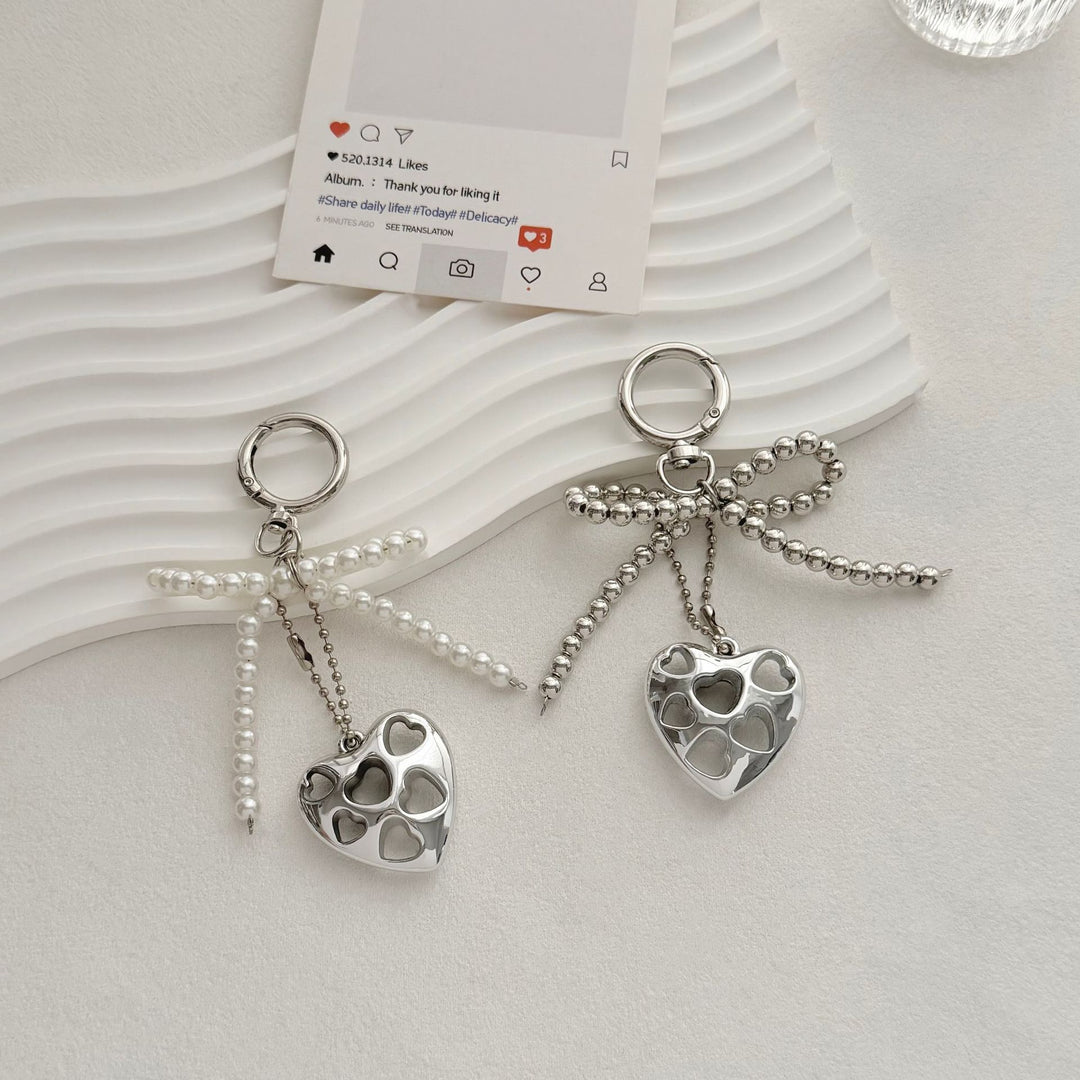 Heart-Shaped Charm Keychain with Beaded Bow Kalsten
