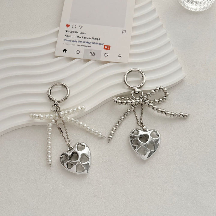 Heart-Shaped Charm Keychain with Beaded Bow Kalsten