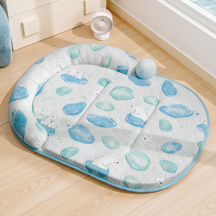Unisex nan padded baby play mat with elevated headrest edge and non-slip bottom Kalsten