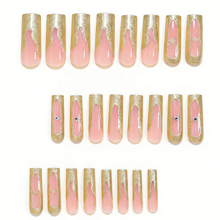 Artistic Long Nail Tips Set with Gold Accents Kalsten