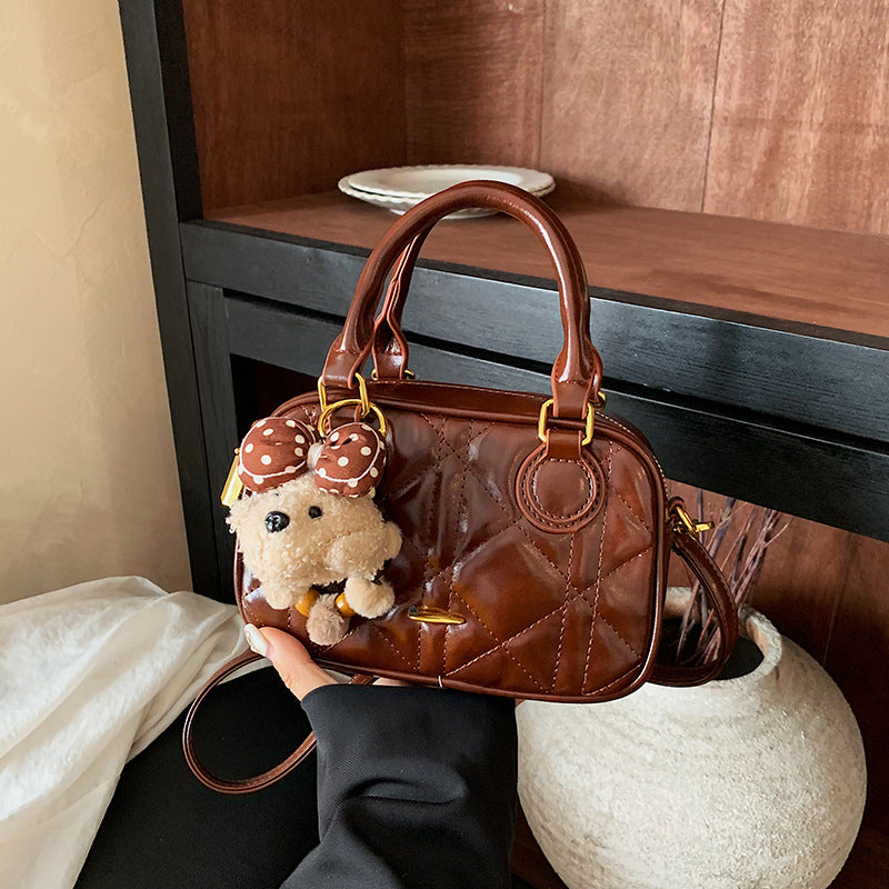 Quilted Mini Handbag with Plush Keychain