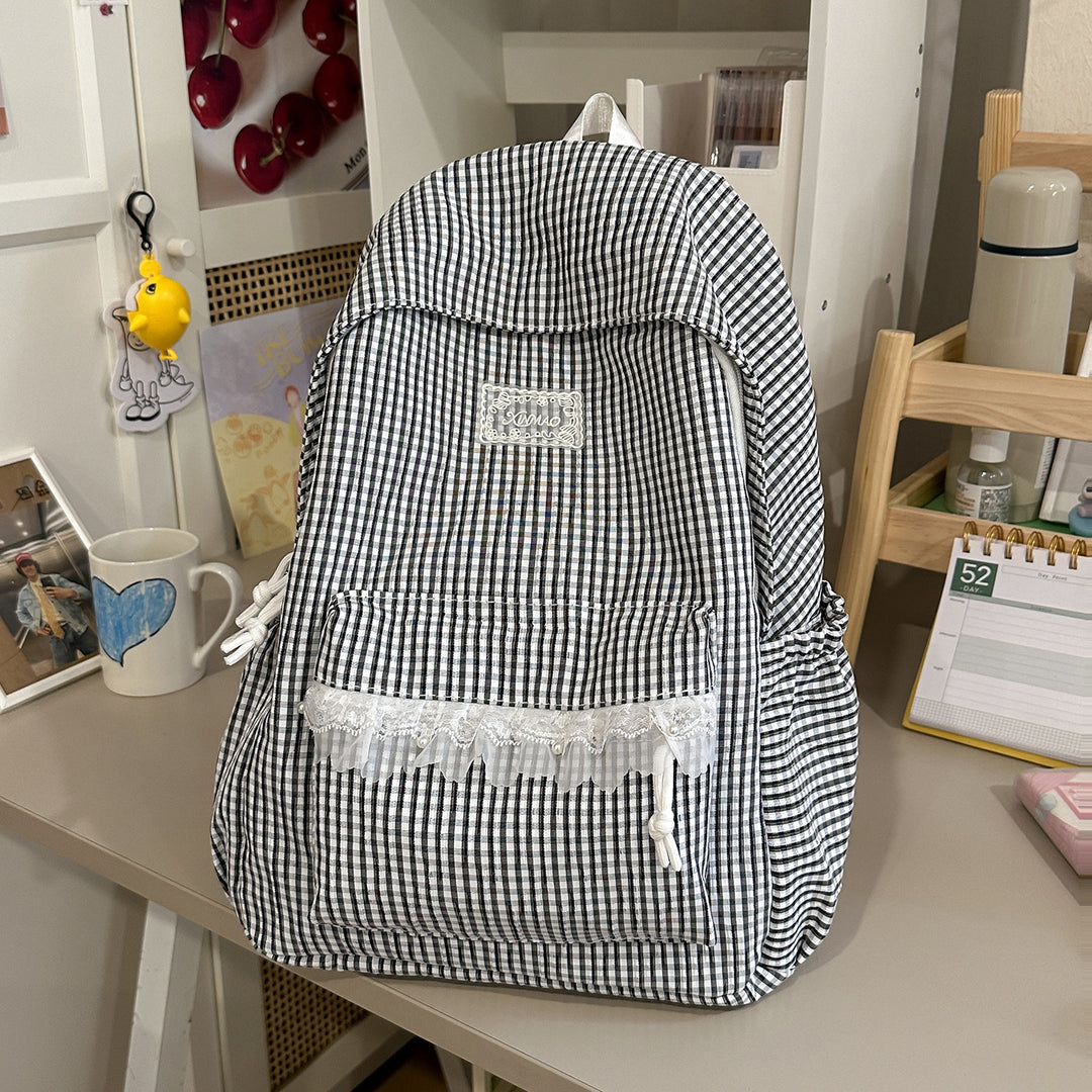 Charming Striped Lace-Trimmed Backpack Kalsten