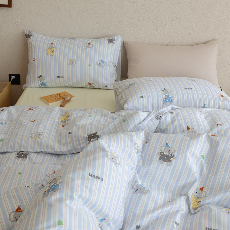 Playful cotton percale bedding set with watercolor dog illustrations