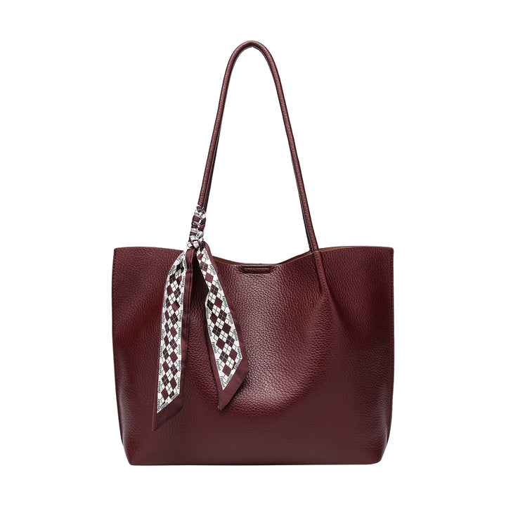 Chic Leather Tote Bag with Decorative Scarf
