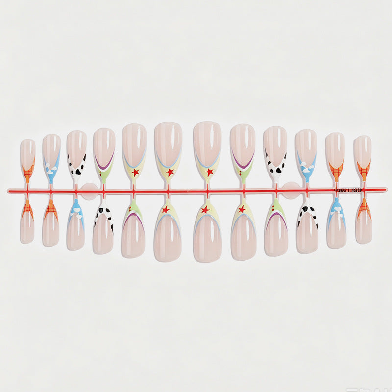 Acrylic nail set with individual designs and various color accents Kalsten