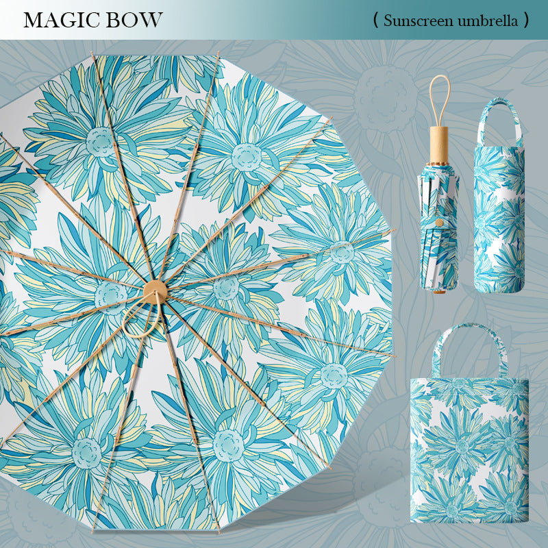 Ladies elegant folding umbrella with floral motif and high-quality carrying bag Kalsten