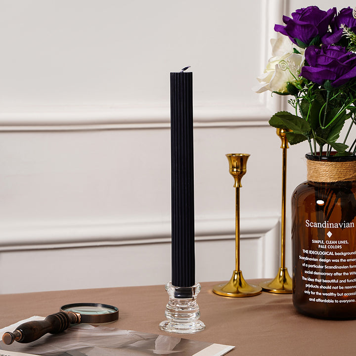 Sculpted Vertical-Groove Unscented Dinner Taper Candle for Mantel & Table