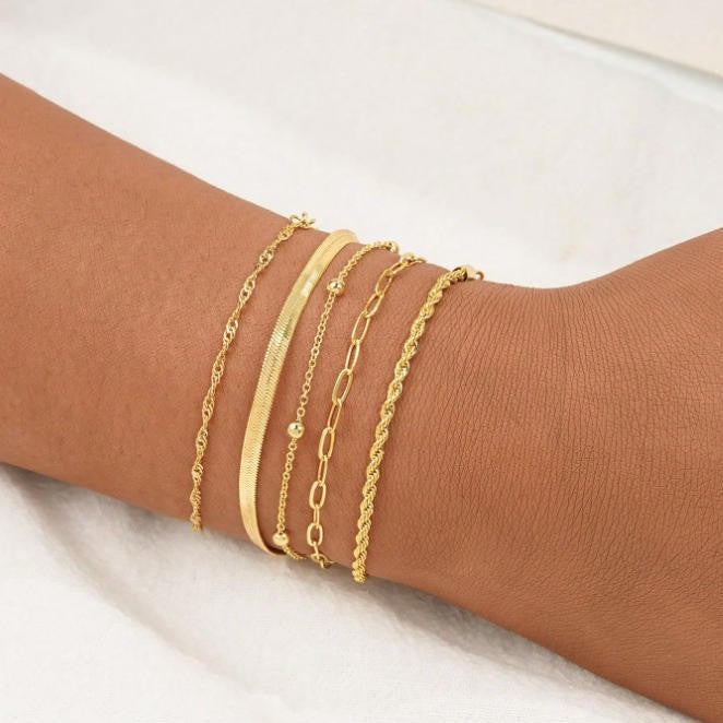 Layered Silver Chain Bracelet Set Kalsten