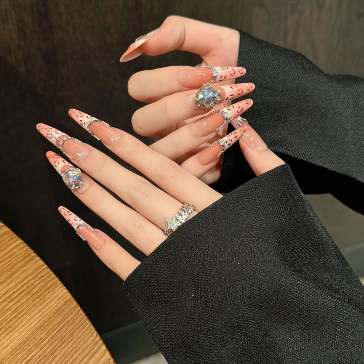 Artistic Stiletto Press-On Nails with Glittering Accents