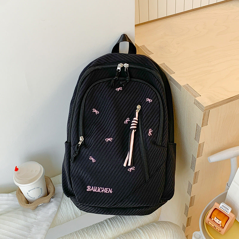 Stylish Embroidered Bow-Accent Casual Backpack Kalsten