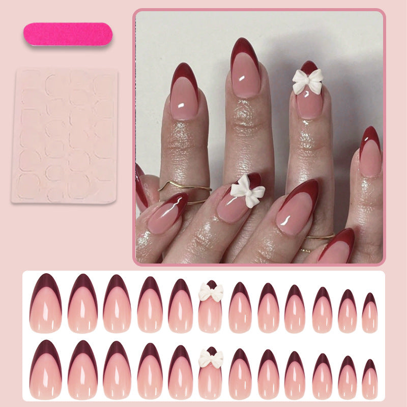 Acrylic Nail Set with Elegant Bows and Glamorous Accent Kalsten