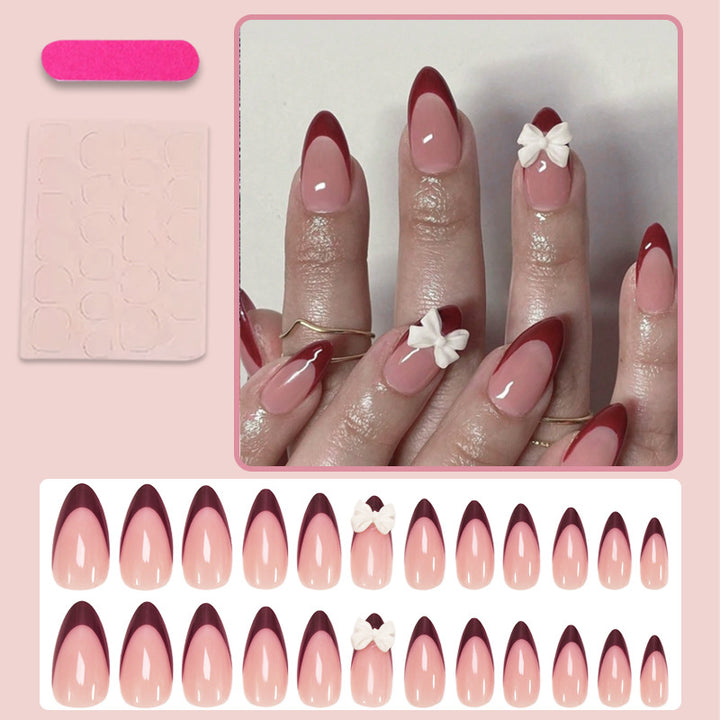 Acrylic Nail Set with Elegant Bows and Glamorous Accent Kalsten