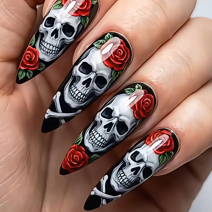 Skulled Floral Nail Art Design Kalsten