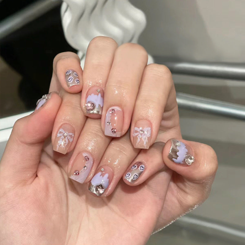 Artistic Press-On Nail Set with Floral and Heart Designs Kalsten