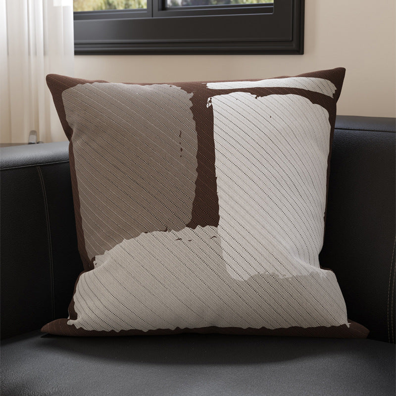 Decorative Knit-Texture Square Throw Pillow Cover with Abstract Block Print