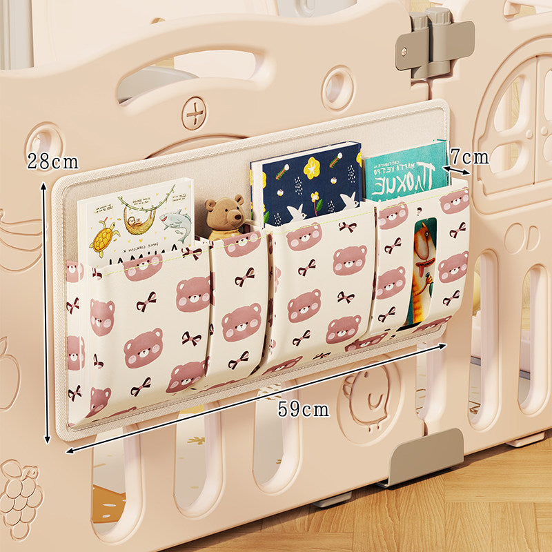 Multi-Pocket Playpen Organizer Pouch for Nursery Gate with Cute Bear Print