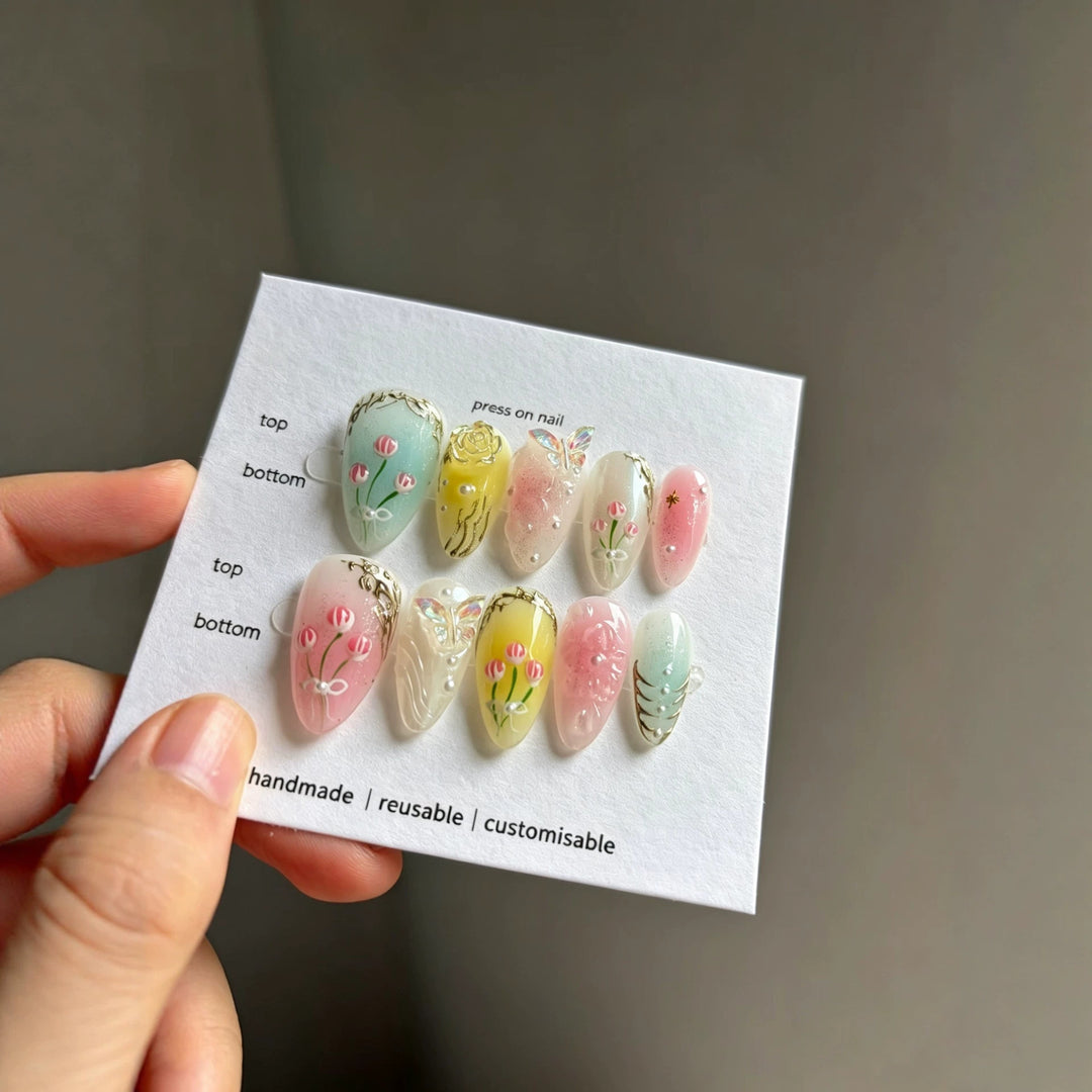 Artistic Floral Press-On Nail Design
