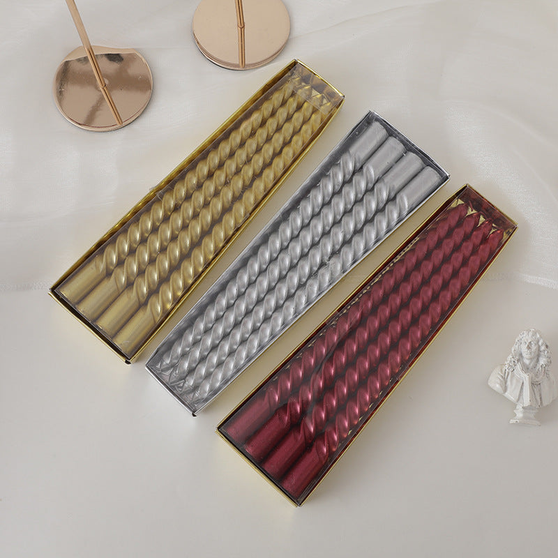 Hand-Poured Spiral Twist Long-Profile Dripless Dinner Taper Candles Set