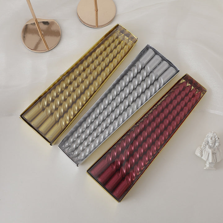Hand-Poured Spiral Twist Long-Profile Dripless Dinner Taper Candles Set