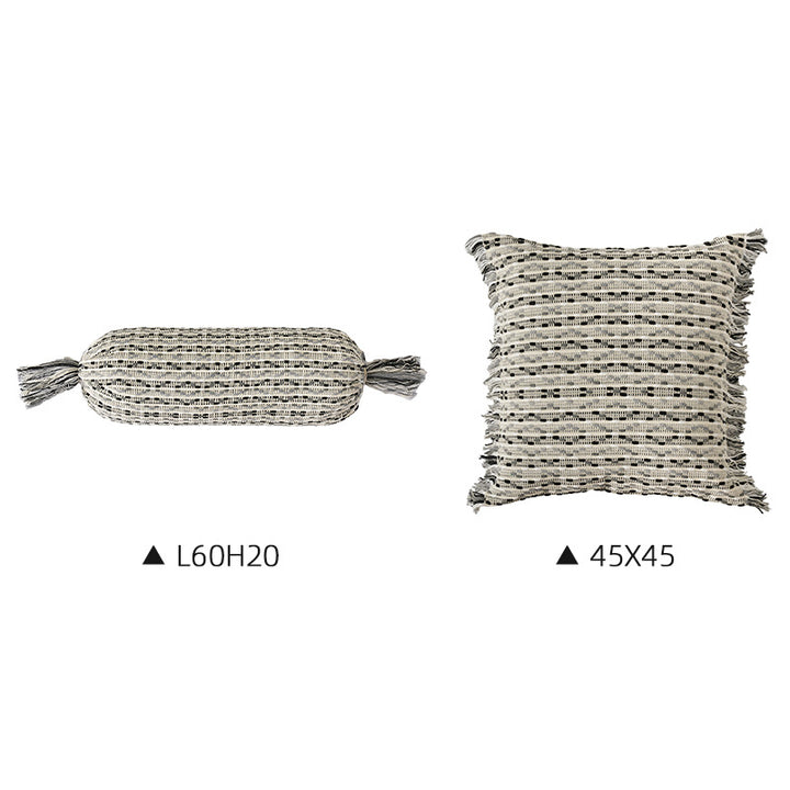 Cozy cushion set made of woven cotton blend with cylindrical roll and tassels Kalsten