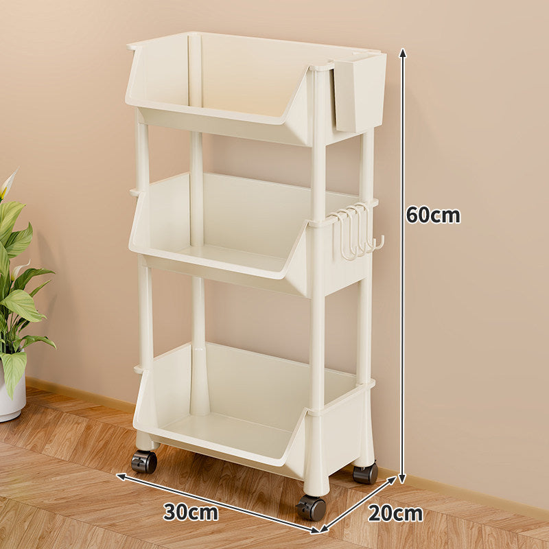 Slim Four-Tier Rolling Storage Cart with Stacking Open Bins