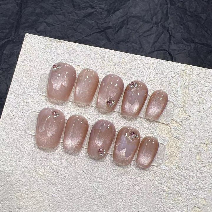 Elegant Press-On Nail Set with Rhinestone Details Kalsten