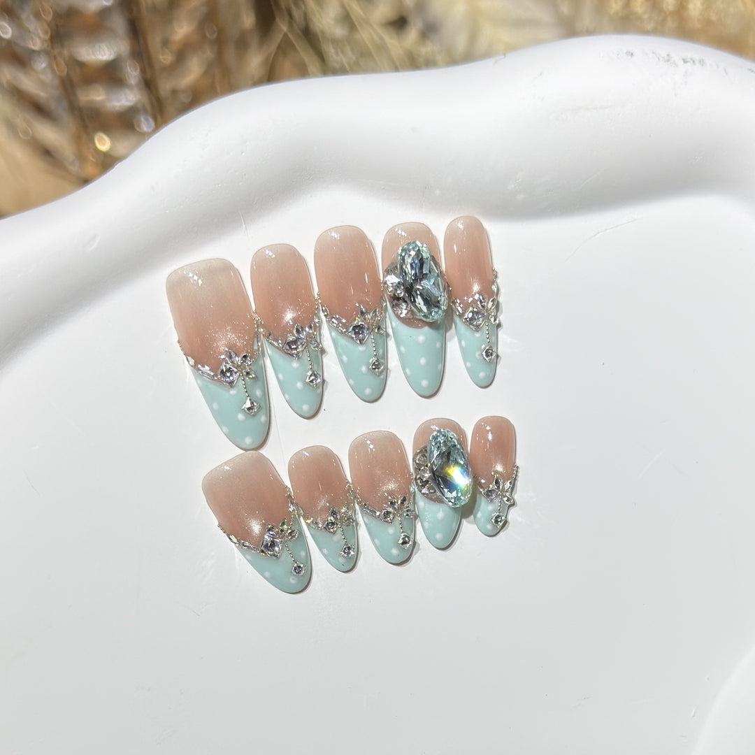 Elegant Decorative Press-On Nail Set with Gemstone Accents Kalsten