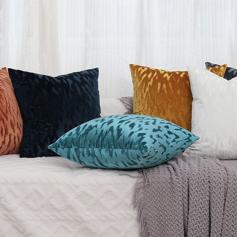 Plush Textured Velvet Square Throw Pillow Covers with Embossed Animal-Effect Jacquard